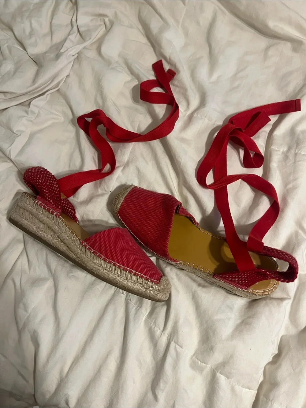 Red tie up espadrilles